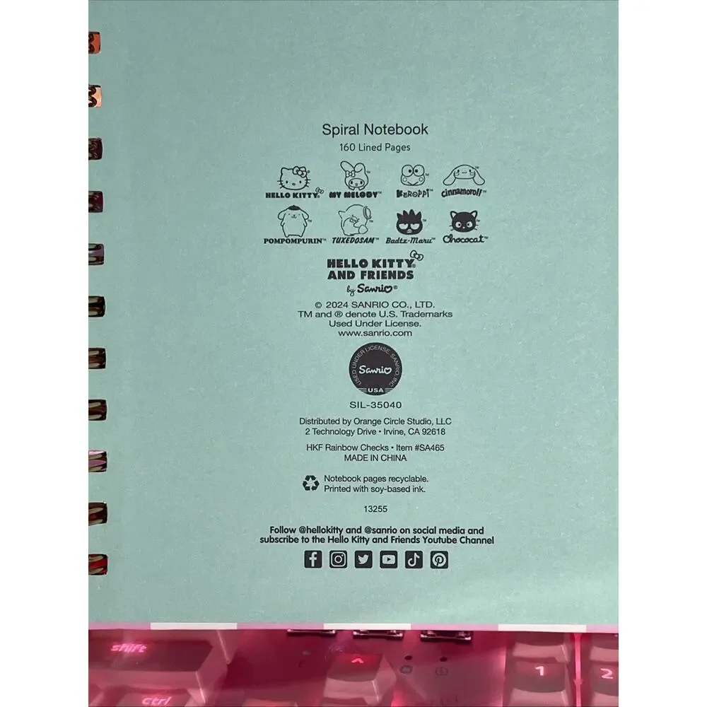 Hello Kitty Friends Rainbow Hard Cover Notebook Journal Spiral 2024 Sanrio